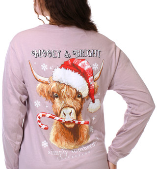 Thumbnail 3: SIMPLY SOUTHERN Junior's Long Sleeve Christmas Highland Cow Graphic Tee 