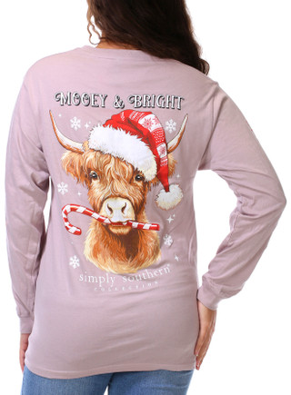 Thumbnail 1: SIMPLY SOUTHERN Junior's Long Sleeve Christmas Highland Cow Graphic Tee 
