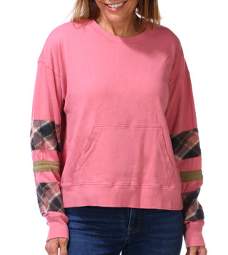Thumbnail 1: CITY BLUES Women's Plaid Sleeve Crew Neck Sweatshirt 