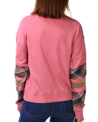 Thumbnail 2: CITY BLUES Women's Plaid Sleeve Crew Neck Sweatshirt 