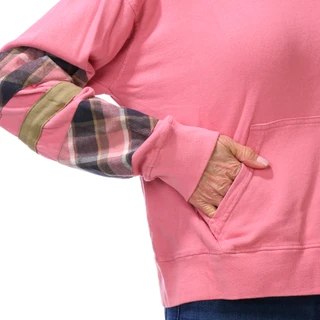 Thumbnail 3: CITY BLUES Women's Plaid Sleeve Crew Neck Sweatshirt 