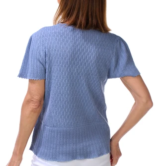 Thumbnail 2: Democracy Women's Short Sleeve Flounce Crochet Sweater Top  