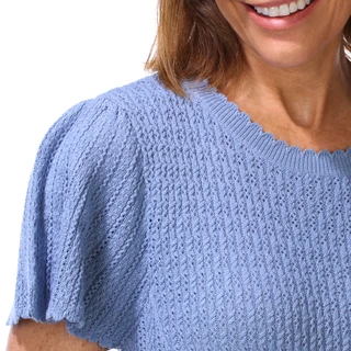 Thumbnail 3: Democracy Women's Short Sleeve Flounce Crochet Sweater Top  