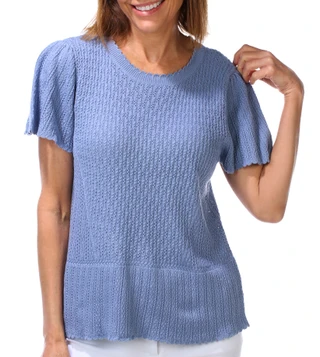 Thumbnail 1: Democracy Women's Short Sleeve Flounce Crochet Sweater Top  
