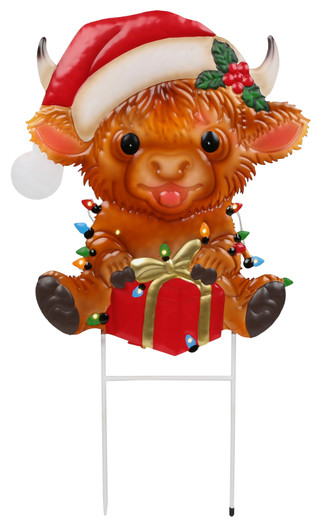 Thumbnail 1: Magical Season 27 In Christmas LED Highland Cow Metal Garden Stake 