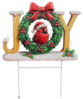 Thumbnail 2: Magical Season 24 in LED Christmas JOY with Cardinal in Wreath Yard Stake 