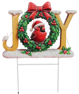 Thumbnail 1: Magical Season 24 in LED Christmas JOY with Cardinal in Wreath Yard Stake 