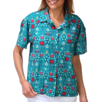 Thumbnail 1: REEL LEGENDS Women's Button Down Christmas Trellis Outdoor Top 