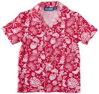 Thumbnail 1: REEL LEGENDS Little Boys Short Sleeve Coastal Christmas Button Up Shirt 