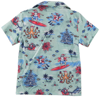 Thumbnail 2: REEL LEGENDS Big Boys Short Sleeve Coastal Santa Button Up X-mas Shirt 