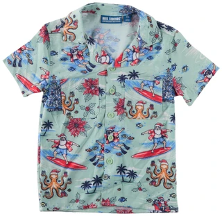 Thumbnail 1: REEL LEGENDS Big Boys Short Sleeve Coastal Santa Button Up X-mas Shirt 