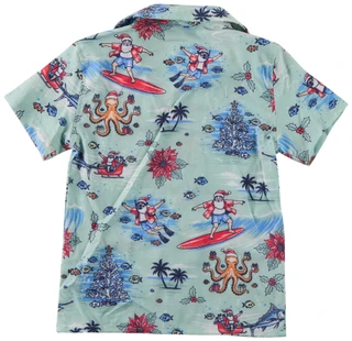 Thumbnail 2: REEL LEGENDS Big Boys Short Sleeve Coastal Santa Button Up X-mas Shirt 