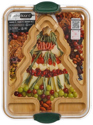 Thumbnail 1: Farberware 11x14 Bamboo Christmas Tree Serveware Board w/ Lid  