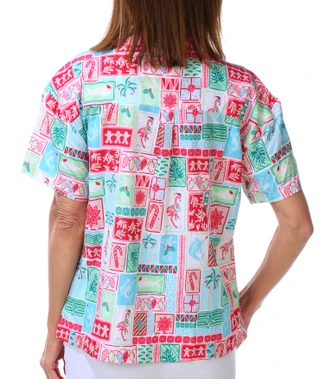 Thumbnail 2: REEL LEGENDS Women's Button Down Christmas Stamps Woven Shirt 