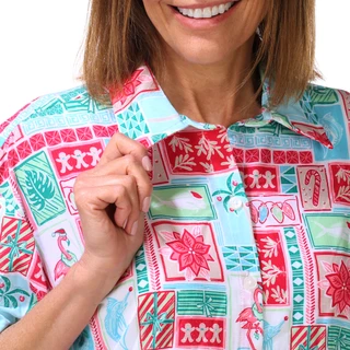 Thumbnail 3: REEL LEGENDS Women's Button Down Christmas Stamps Woven Shirt 