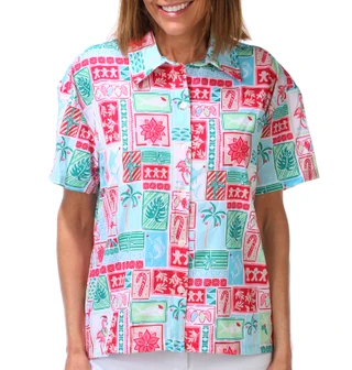 Thumbnail 1: REEL LEGENDS Women's Button Down Christmas Stamps Woven Shirt 