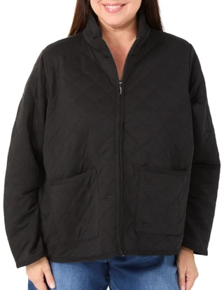 Thumbnail 1: Onque Casual Women's Plus Long Sleeve Big Diamond Quilted Zip Up Jacket 