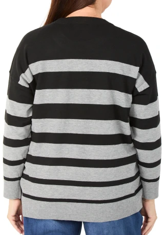 Thumbnail 2: MAGASCHONI Women's Plus Long Sleeve Stripe Sweater 