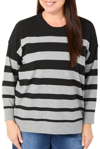 Thumbnail 1: MAGASCHONI Women's Plus Long Sleeve Stripe Sweater 