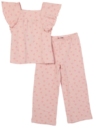 Thumbnail 1: Andy & Evan Little Girls 2 Pc Textured Bow Pants Set 