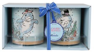 Thumbnail 1: Chubby Mermaids 2 Pk 8 OZ Ceramic Manatee Design Candles  
