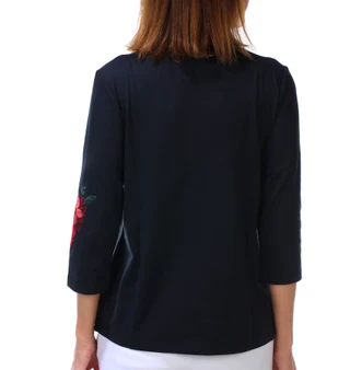 Thumbnail 3: Coral Bay Women's 3Q Sleeve Split Neck Poinsettia Applique Tee 