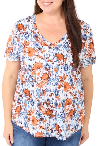 Thumbnail 1: Blue Sol Women's Plus Floral Print V-Neck Top 