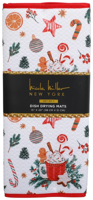 Thumbnail 1: Nicole Miller 2 Pk Hot Cocoa Print Dish Drying Mats  