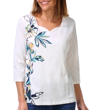 Thumbnail 1: Coral Bay Petite 3Q Sleeve Painted Floral Tee 