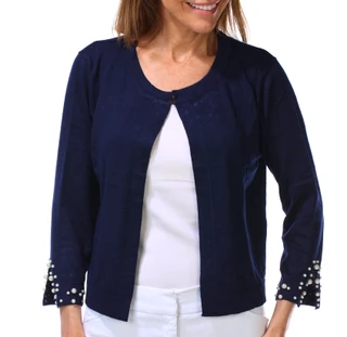 Thumbnail 1: Nina Leonard Women's 3/4 Pearl Embossed Sleeve Bolero Shrug Jacket  