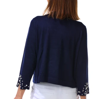 Thumbnail 3: Nina Leonard Women's 3/4 Pearl Embossed Sleeve Bolero Shrug Jacket  