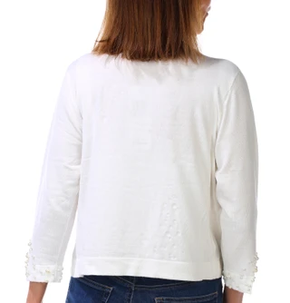 Thumbnail 3: Nina Leonard Women's 3/4 Pearl Embossed Sleeve Bolero Shrug Jacket  