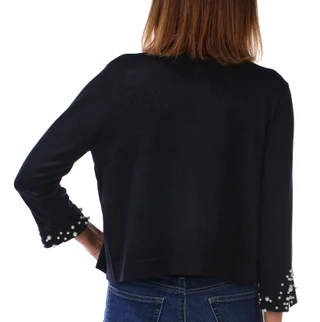 Thumbnail 3: Nina Leonard Women's 3/4 Pearl Embossed Sleeve Bolero Shrug Jacket  