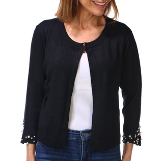 Thumbnail 1: Nina Leonard Women's 3/4 Pearl Embossed Sleeve Bolero Shrug Jacket  