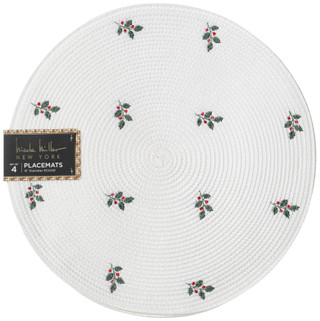 Thumbnail 1: Nicole Miller 4 Pk 15 In Holly Embroidered Christmas Placemats  