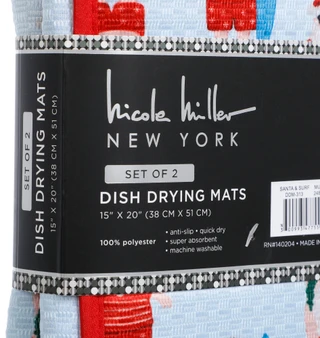 Thumbnail 2: Nicole Miller 2 Pk Surfing Santa Coastal Christmas Dish Drying Mats  
