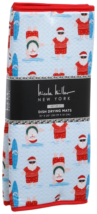 Thumbnail 1: Nicole Miller 2 Pk Surfing Santa Coastal Christmas Dish Drying Mats  