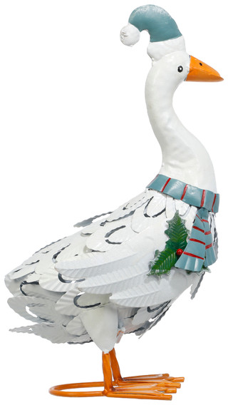 Thumbnail 2: Brighten the Season 17 In Metal Goose w/ Santa Hat Christmas Decor  
