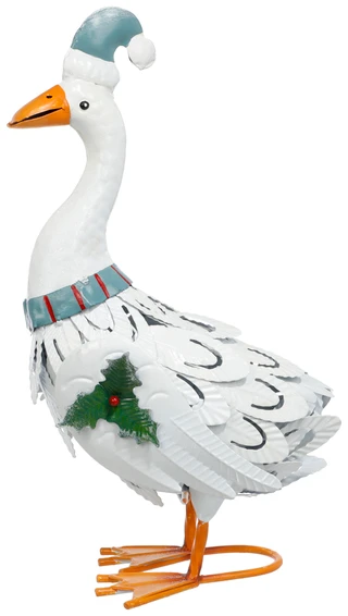 Thumbnail 1: Brighten the Season 17 In Metal Goose w/ Santa Hat Christmas Decor  