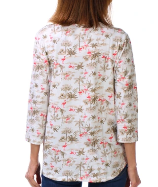 Thumbnail 3: Coral Bay Women's 3/4 Sleeve Flamingo Print V Neck Top 