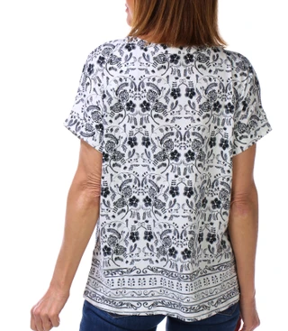 Thumbnail 2: Coral Bay Women's Short Sleeve Printed Split Neck Top 