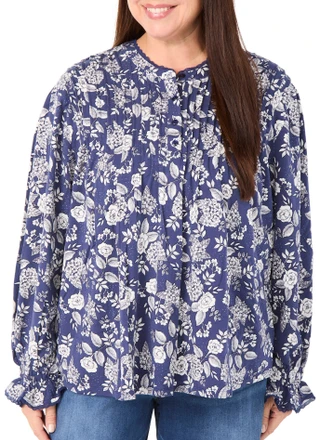 Thumbnail 1: Lands End Women's Plus Long Sleeve Modal Ruffle Pintuck Top  