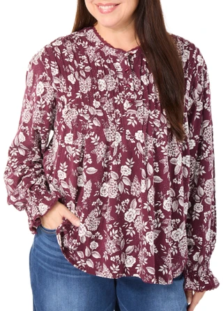Thumbnail 1: Lands End Women's Plus Long Sleeve Modal Ruffle Pintuck Top  