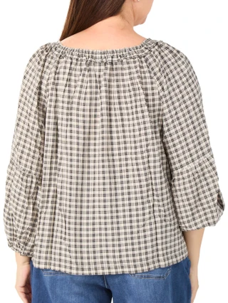 Thumbnail 2: MAX STUDIO Women's Plus 3/4 Sleeve Plaid Peasant Style Top 