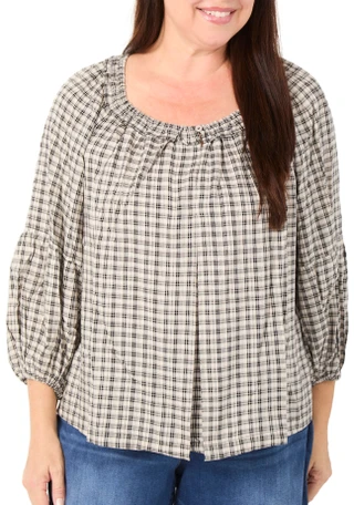 Thumbnail 1: MAX STUDIO Women's Plus 3/4 Sleeve Plaid Peasant Style Top 