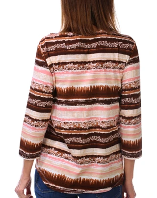 Thumbnail 2: Coral Bay Women's Petite 3/4 Sleeve Country Stripe V Neck Tee 