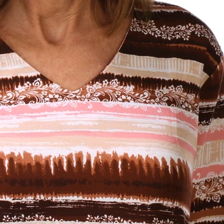 Thumbnail 3: Coral Bay Women's Petite 3/4 Sleeve Country Stripe V Neck Tee 