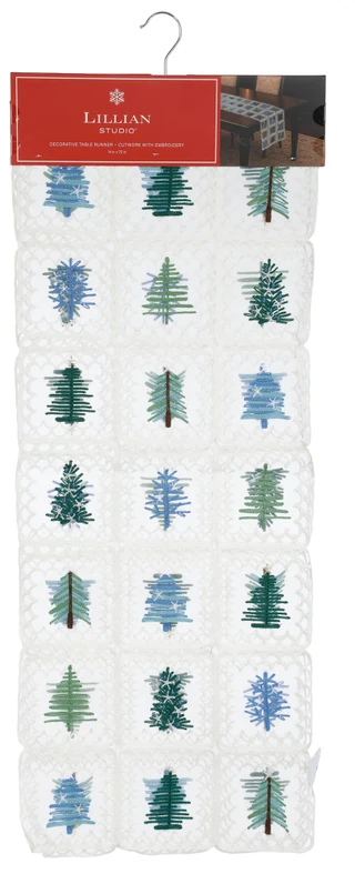 Thumbnail 1: LILLIAN AUGUST 14x70 Coastal Christmas Tree Embroidered Deco Table Runner 