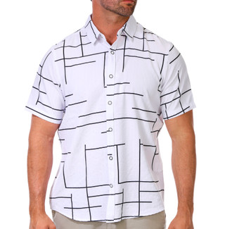 Thumbnail 1: Ike Behar Men's Short Sleeve Textured Windowpane Button Up Shirt 