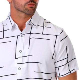 Thumbnail 3: Ike Behar Men's Short Sleeve Textured Windowpane Button Up Shirt 